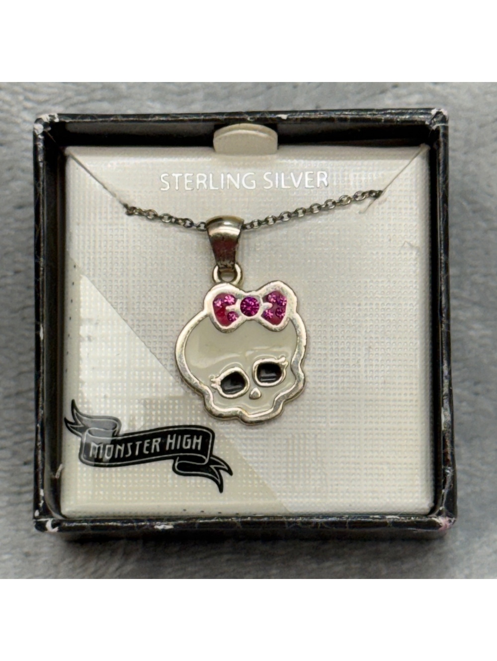 Monster High Sterling Silver Skullette 925 Necklace Pendant 2012 With Bonus Box